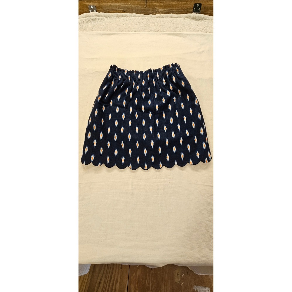 J.Crew Navy Blue Ikat Scalloped Hem Mini Skirt Elastic Waist Size 2